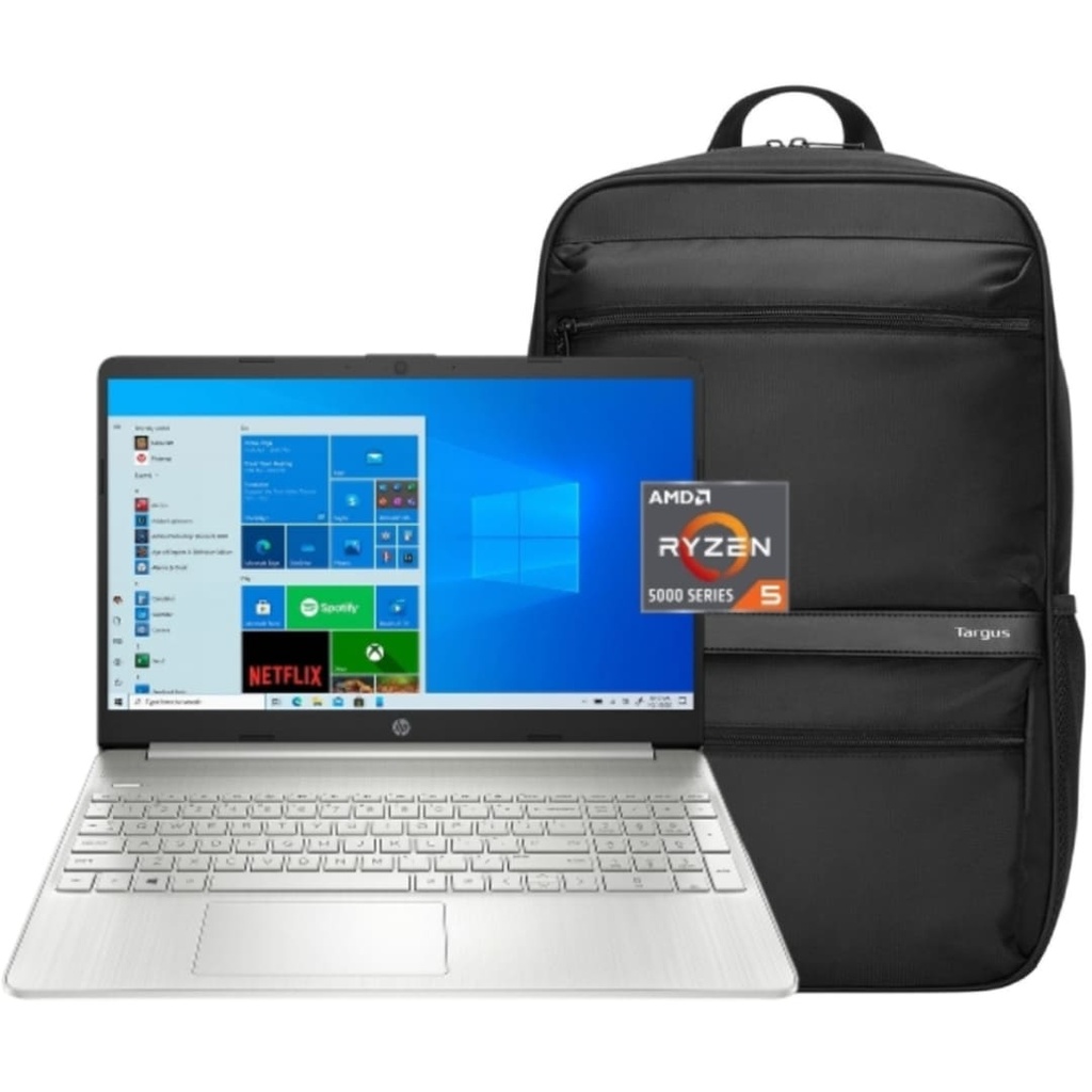Combo de LAPTOP HP 15-EF2127 AMD Ryzen 5 5500U 2.1GHZ 256GB SSD 8GB RAM 15.6" 1920x1080 W10 Color Plateado con Mochila Targus TBB591LP-70